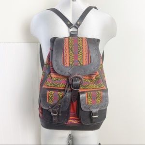 Handmade Vintage style Boho Aztec leather backpack